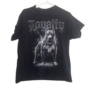 Dom Mens Loyalty Pitbull Dog Graphic Streetwear Short Sleeve T-Shirt Black Large